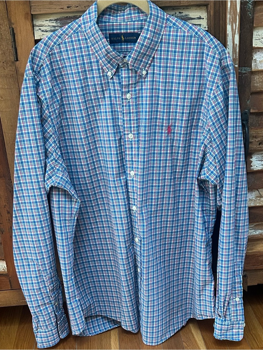 Ralph Lauren Blue/Pink/Green Windowpane Plaid Button-Down